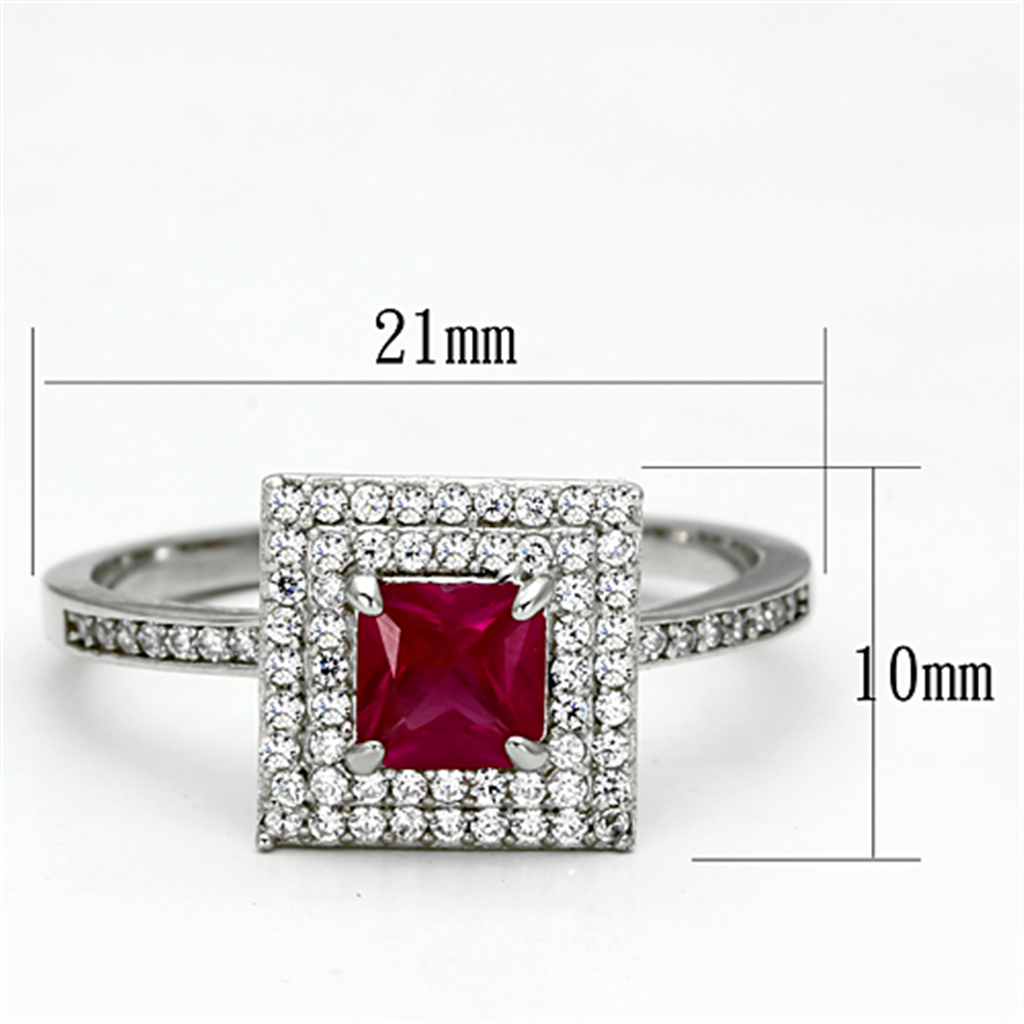 TS102 - 925 Sterling Silver Ring Rhodium Women Synthetic Ruby