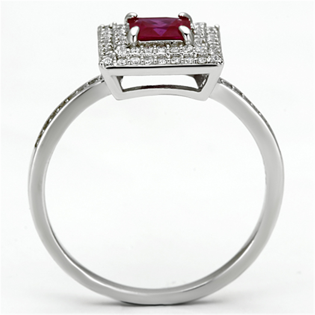 TS102 - 925 Sterling Silver Ring Rhodium Women Synthetic Ruby