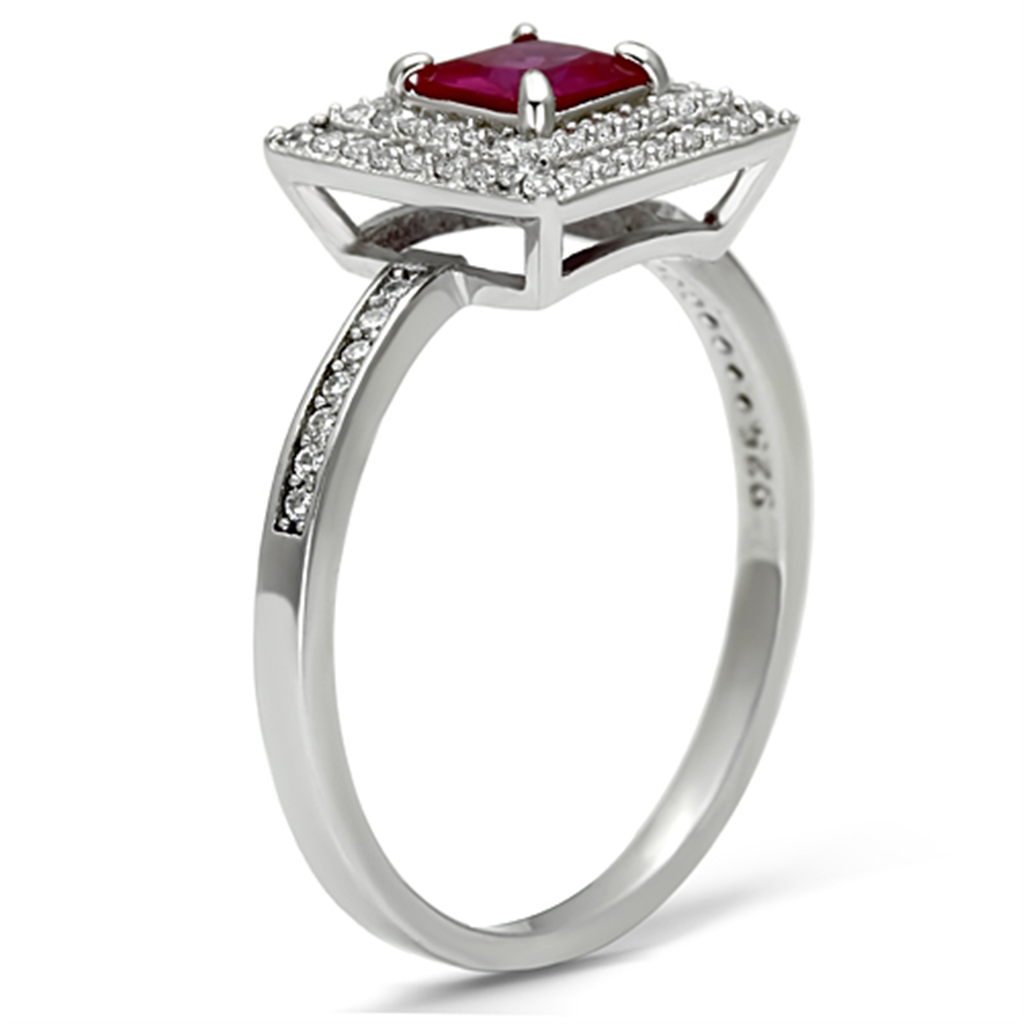 TS102 - 925 Sterling Silver Ring Rhodium Women Synthetic Ruby