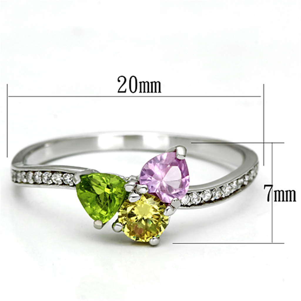 TS103 - 925 Sterling Silver Ring Rhodium Women AAA Grade CZ Multi Color