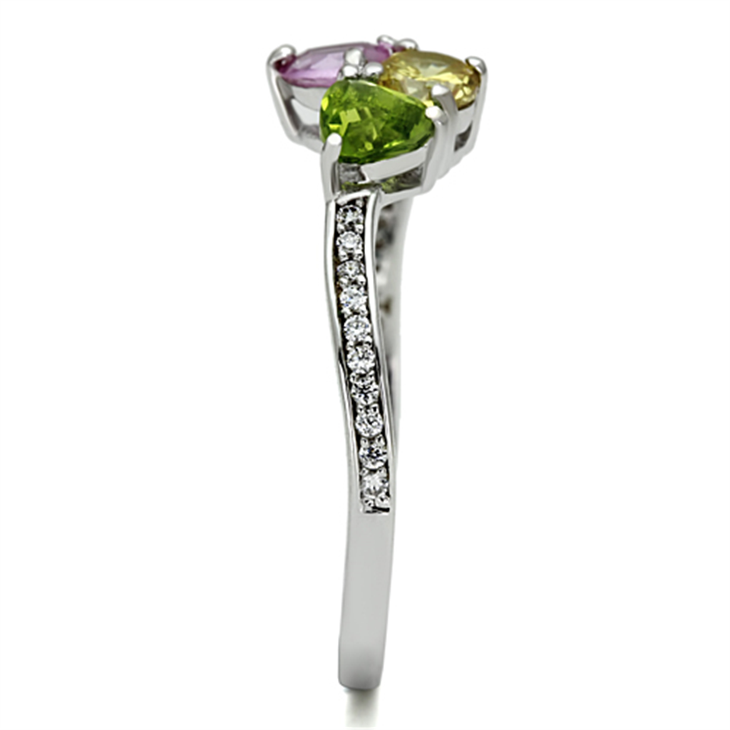 TS103 - 925 Sterling Silver Ring Rhodium Women AAA Grade CZ Multi Color