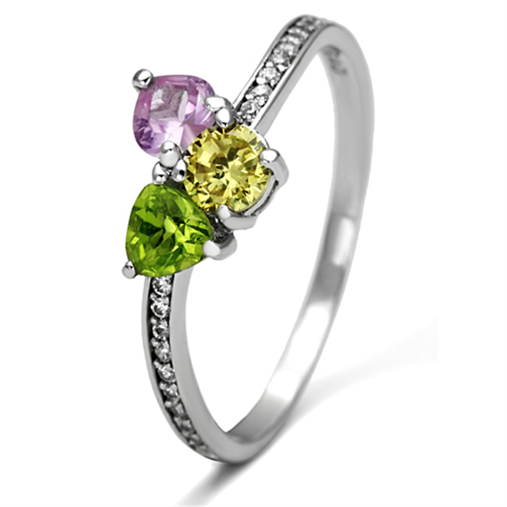 TS103 - 925 Sterling Silver Ring Rhodium Women AAA Grade CZ Multi Color