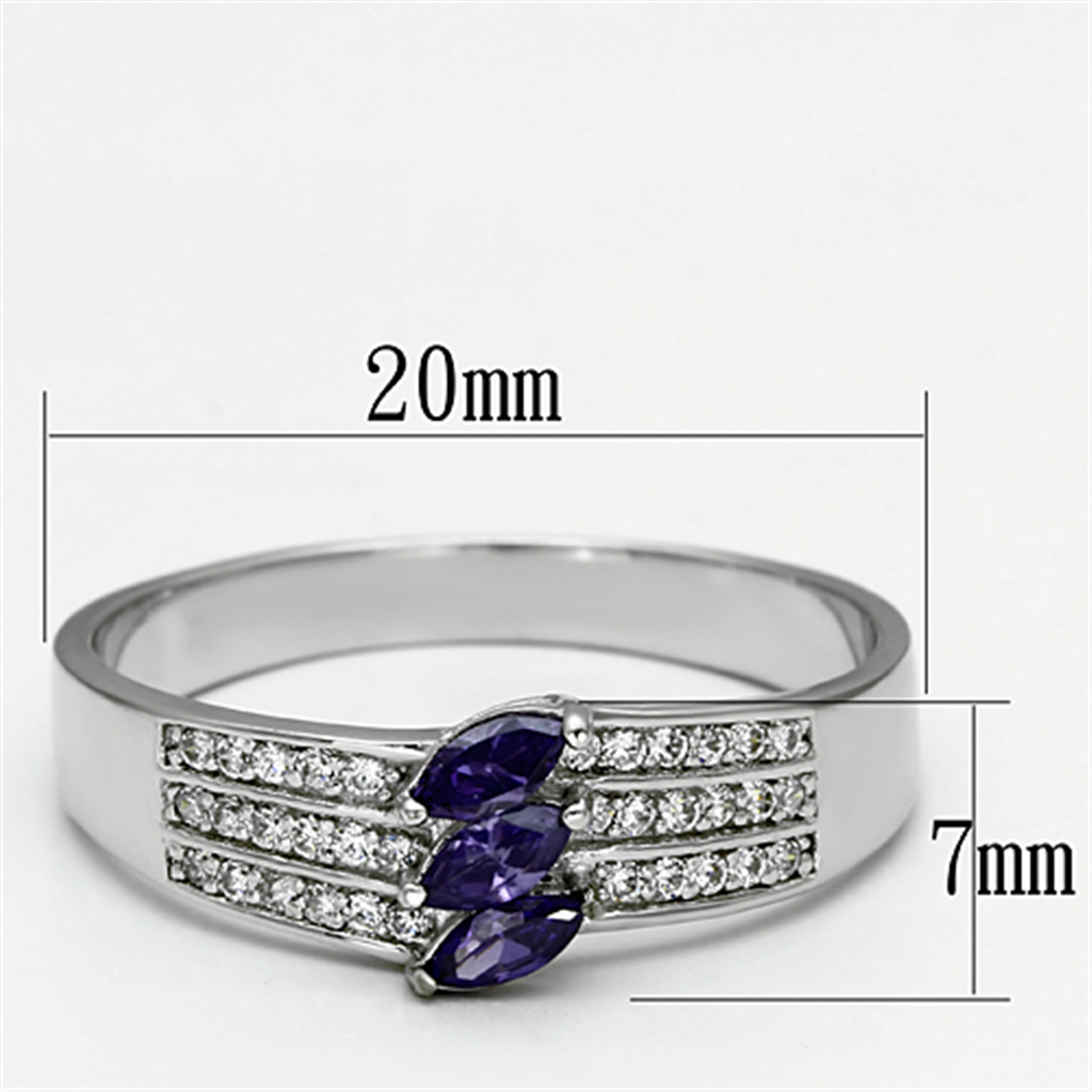 TS104 - 925 Sterling Silver Ring Rhodium Women AAA Grade CZ Amethyst