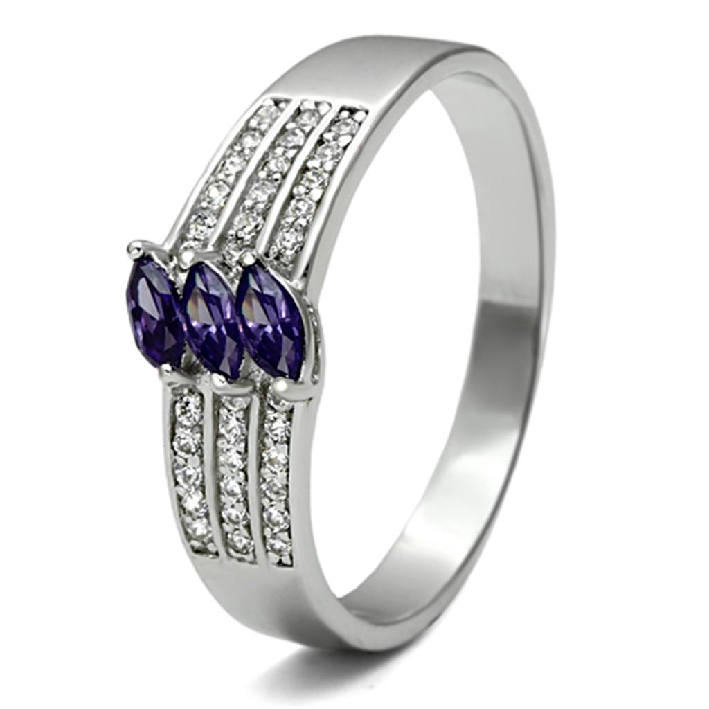 TS104 - 925 Sterling Silver Ring Rhodium Women AAA Grade CZ Amethyst