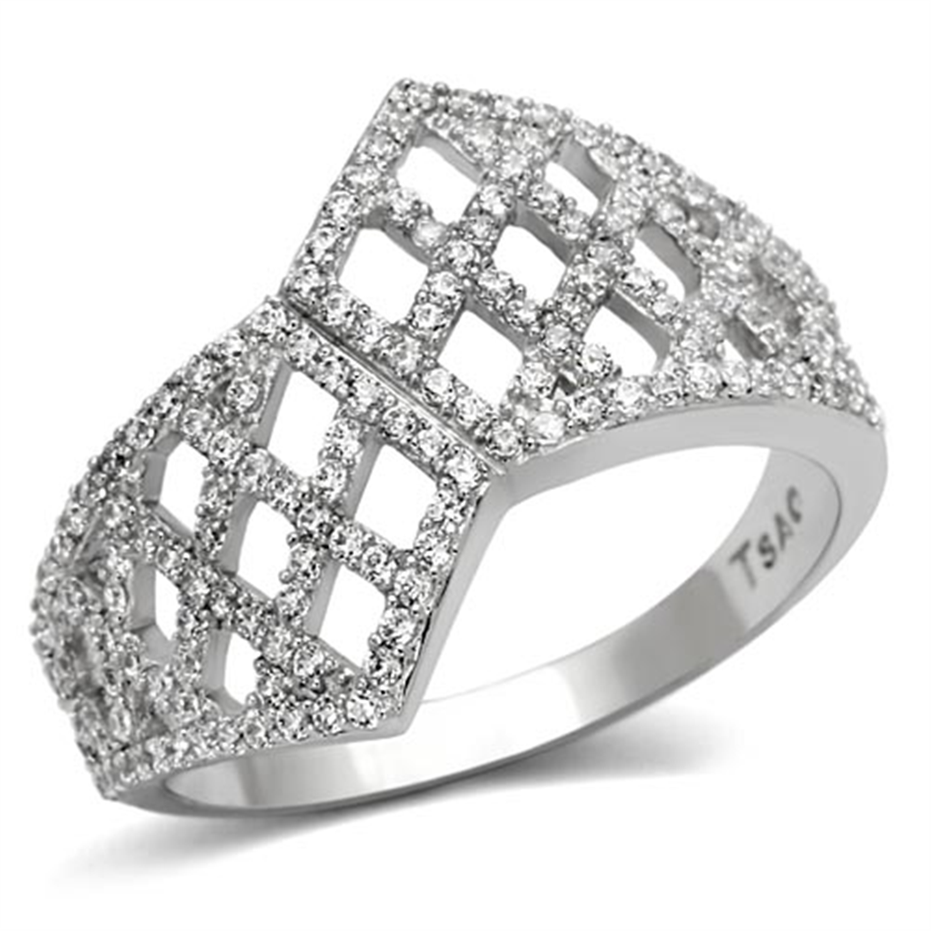 TS122 - 925 Sterling Silver Ring Rhodium Women AAA Grade CZ Clear