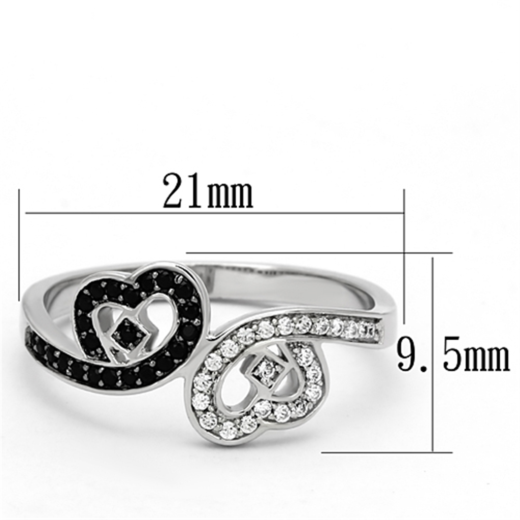 TS125 - 925 Sterling Silver Ring Rhodium Women AAA Grade CZ Black Diamond