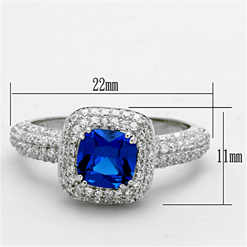 TS137 - 925 Sterling Silver Ring Rhodium Women Synthetic London Blue