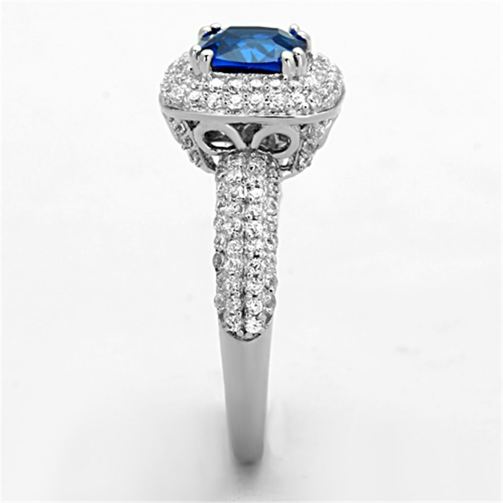 TS137 - 925 Sterling Silver Ring Rhodium Women Synthetic London Blue