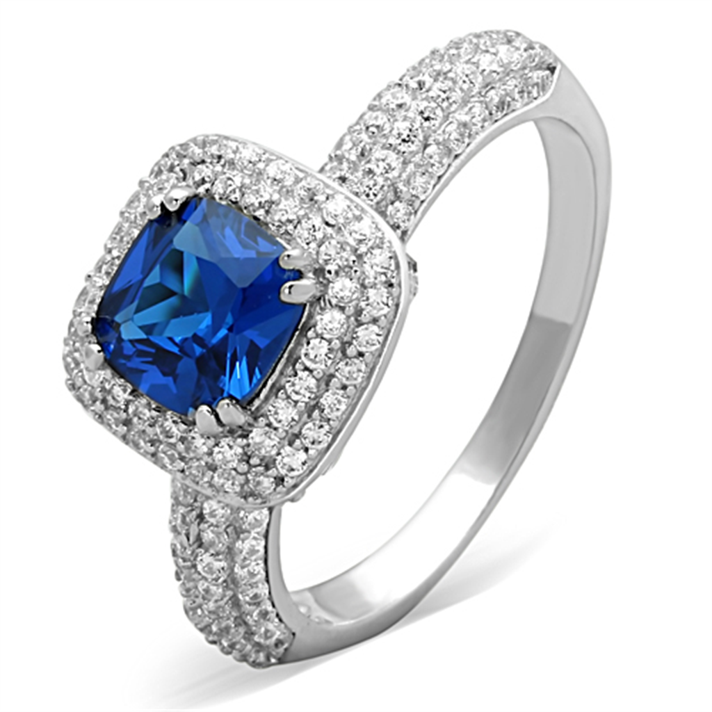 TS137 - 925 Sterling Silver Ring Rhodium Women Synthetic London Blue