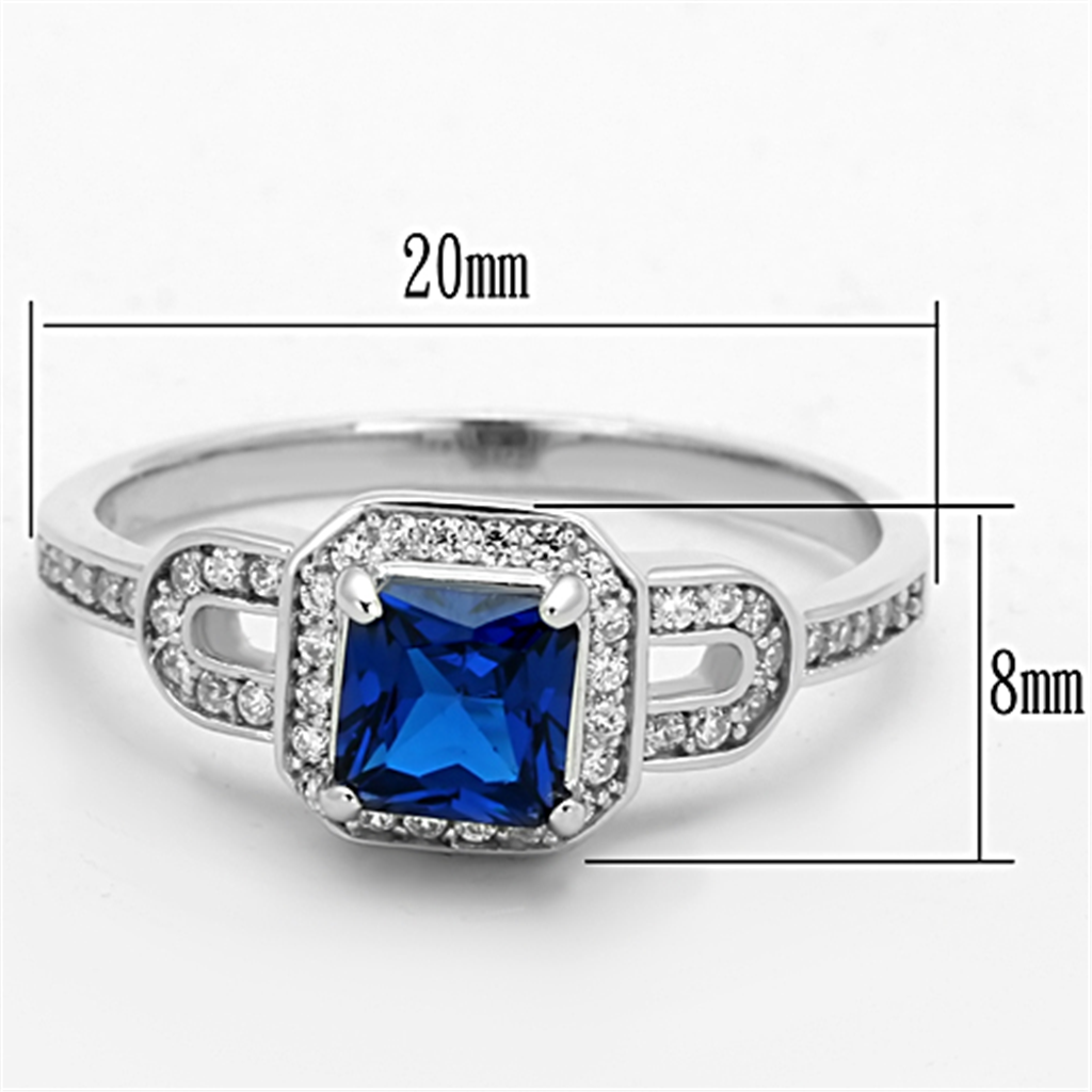 TS138 - 925 Sterling Silver Ring Rhodium Women Synthetic London Blue