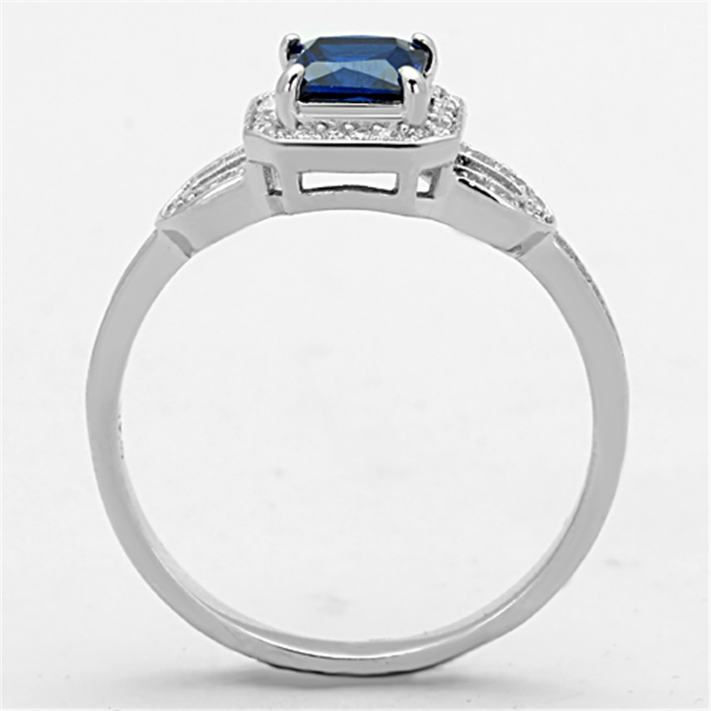 TS138 - 925 Sterling Silver Ring Rhodium Women Synthetic London Blue