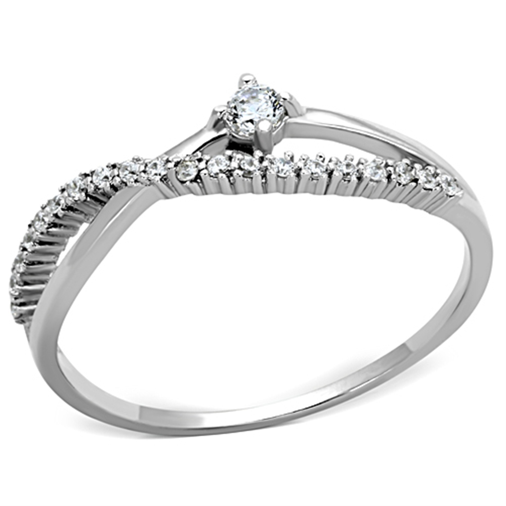 TS144 - 925 Sterling Silver Ring Rhodium Women AAA Grade CZ Clear