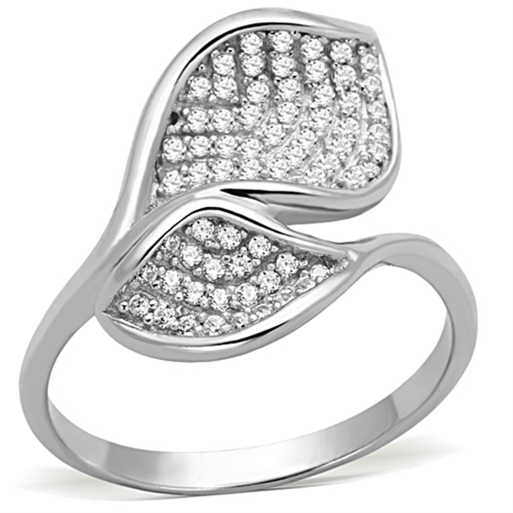 TS149 - 925 Sterling Silver Ring Rhodium Women AAA Grade CZ Clear