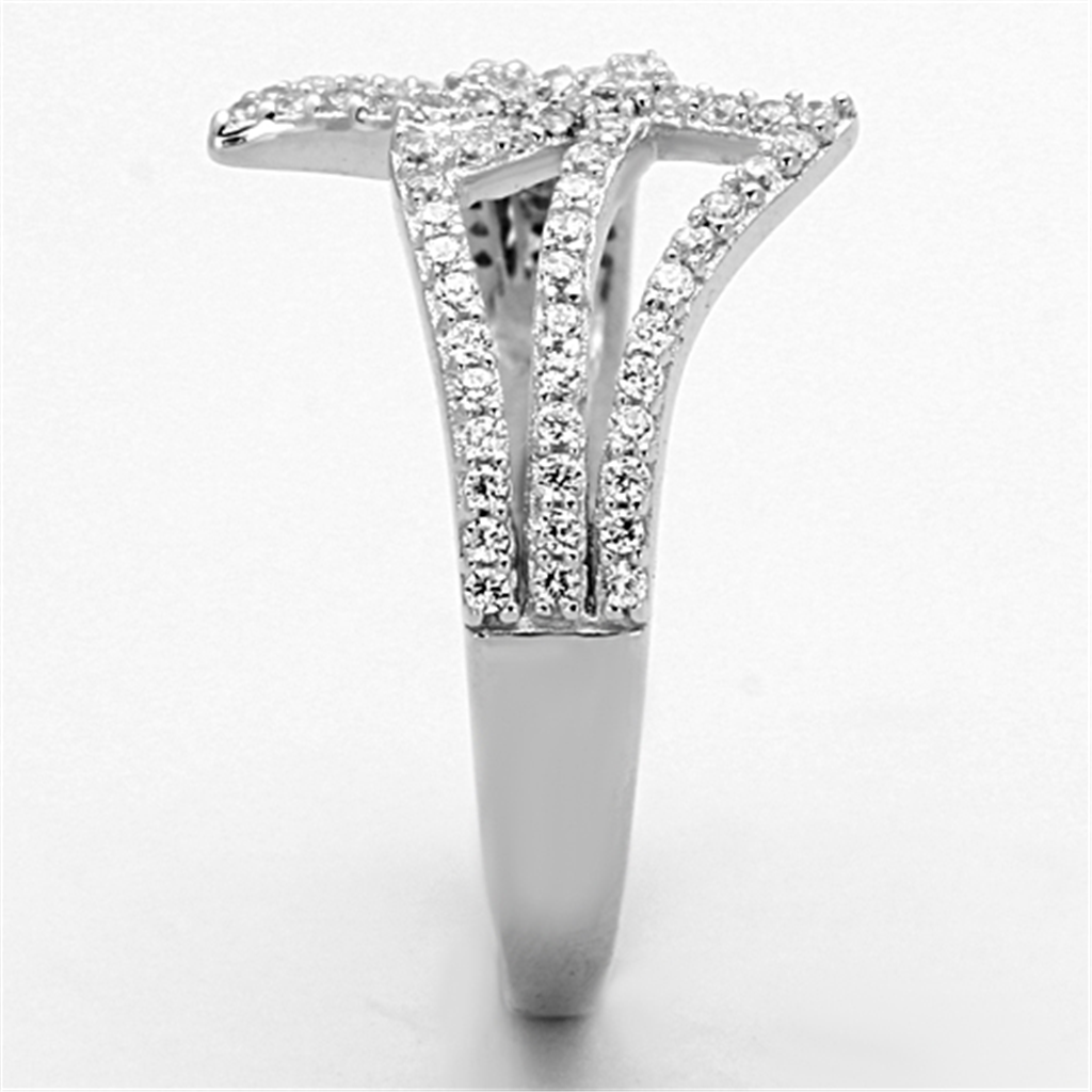 TS152 - 925 Sterling Silver Ring Rhodium Women AAA Grade CZ Clear