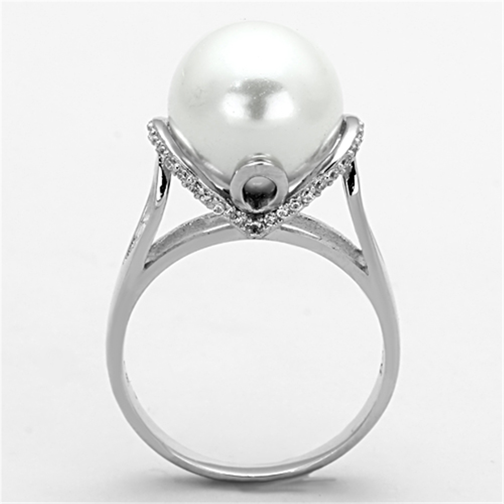 TS154 - 925 Sterling Silver Ring Rhodium Women Synthetic White