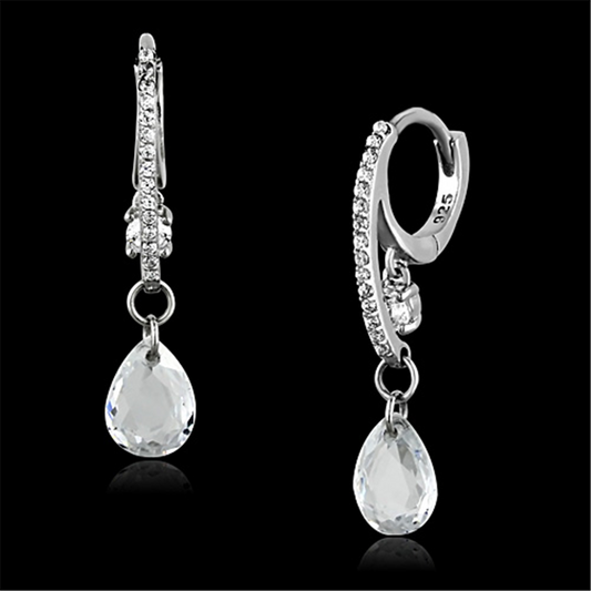 TS159 - 925 Sterling Silver Earrings Rhodium Women AAA Grade CZ Clear