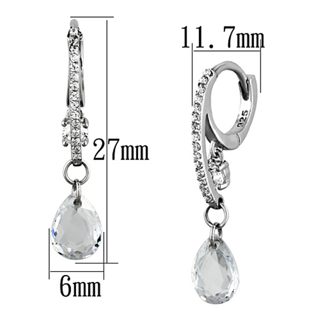 TS159 - 925 Sterling Silver Earrings Rhodium Women AAA Grade CZ Clear