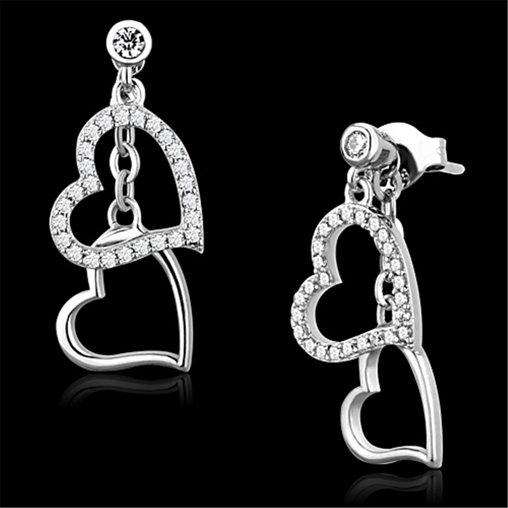 TS160 - 925 Sterling Silver Earrings Rhodium Women AAA Grade CZ Clear