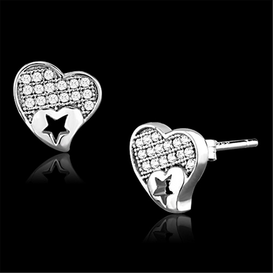 TS161 - 925 Sterling Silver Earrings Rhodium Women AAA Grade CZ Clear