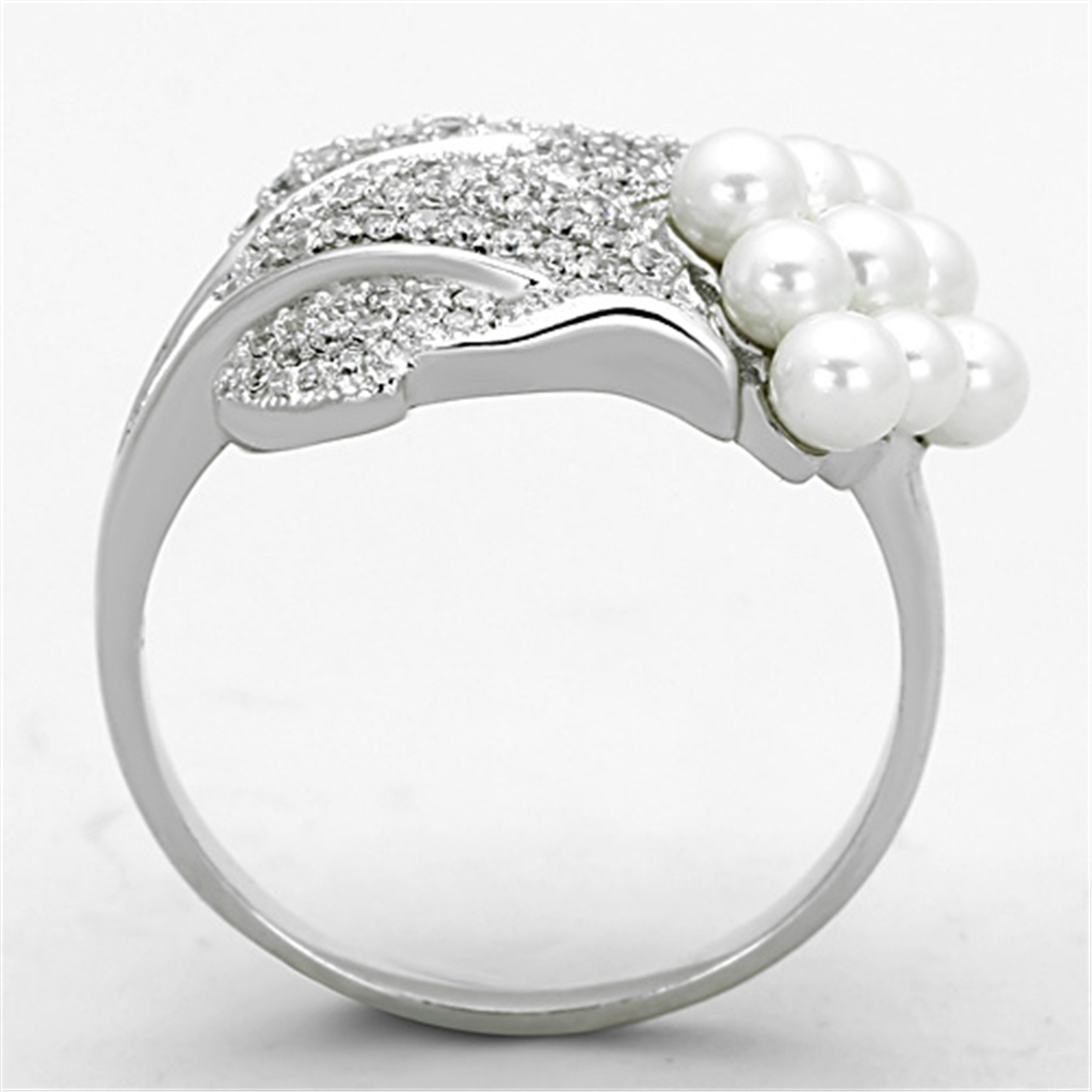 TS167 - 925 Sterling Silver Ring Rhodium Women Synthetic White