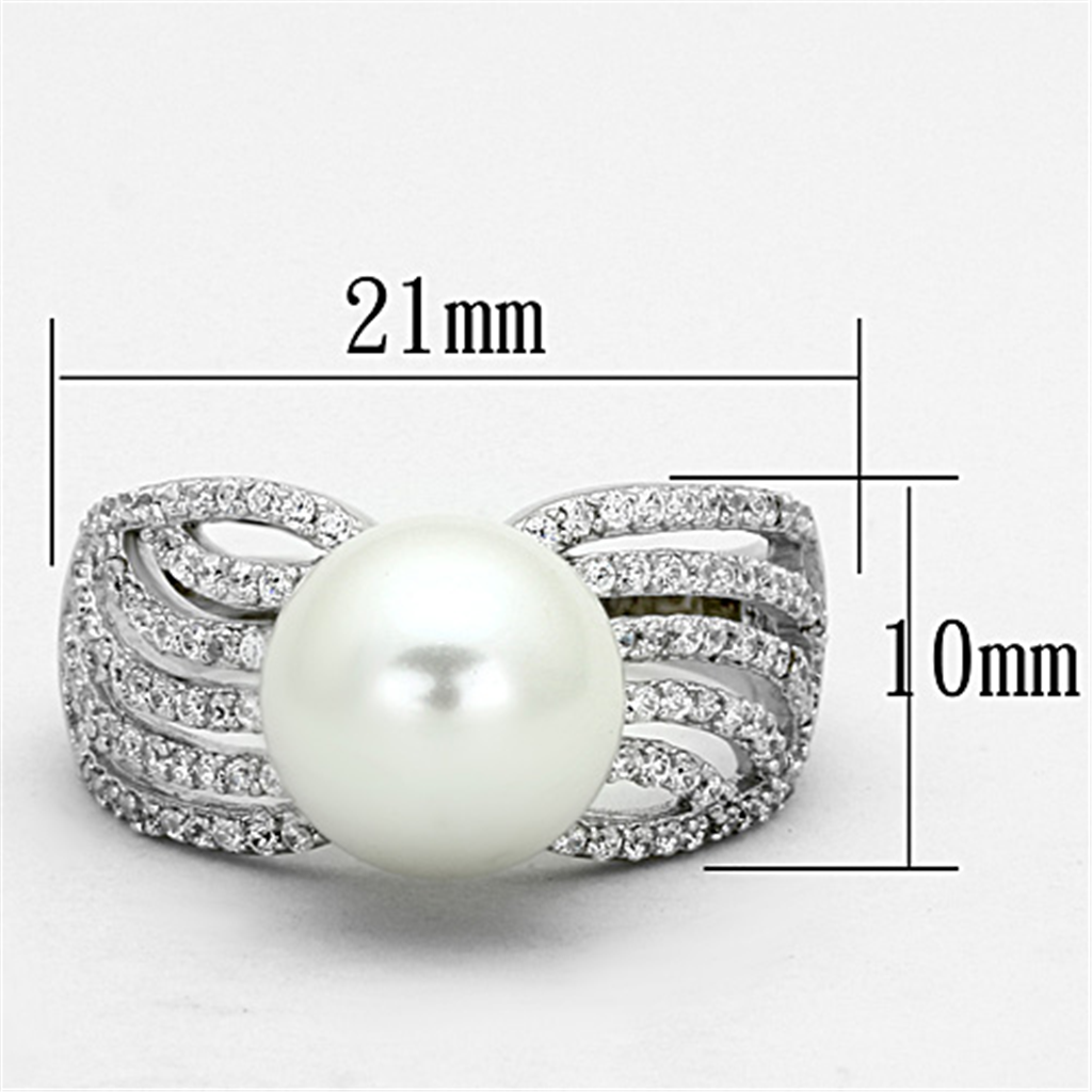 TS169 - 925 Sterling Silver Ring Rhodium Women Synthetic White