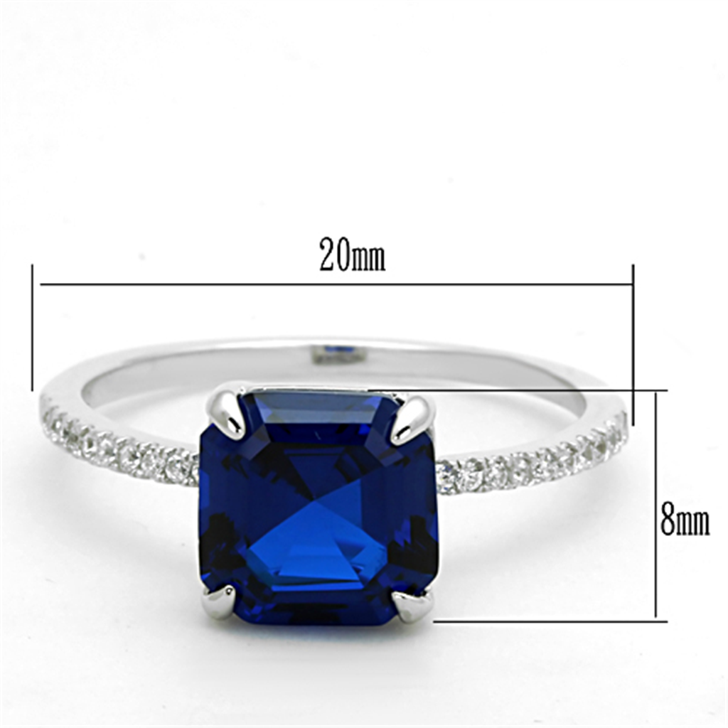 TS177 - 925 Sterling Silver Ring Rhodium Women Synthetic London Blue