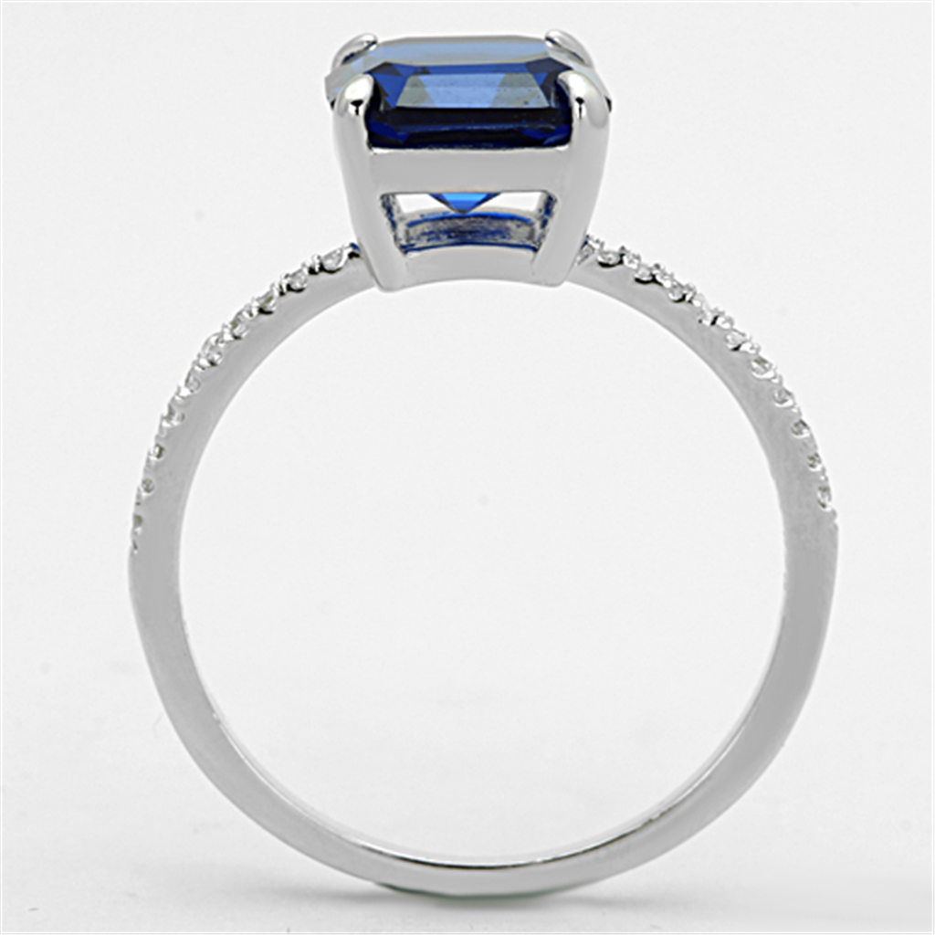 TS177 - 925 Sterling Silver Ring Rhodium Women Synthetic London Blue