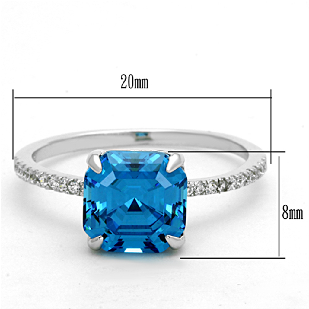 TS178 - 925 Sterling Silver Ring Rhodium Women Cubic Sea Blue