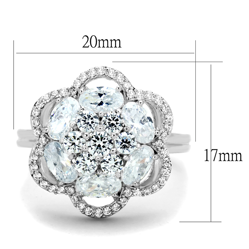 TS180 - 925 Sterling Silver Ring Rhodium Women AAA Grade CZ Clear