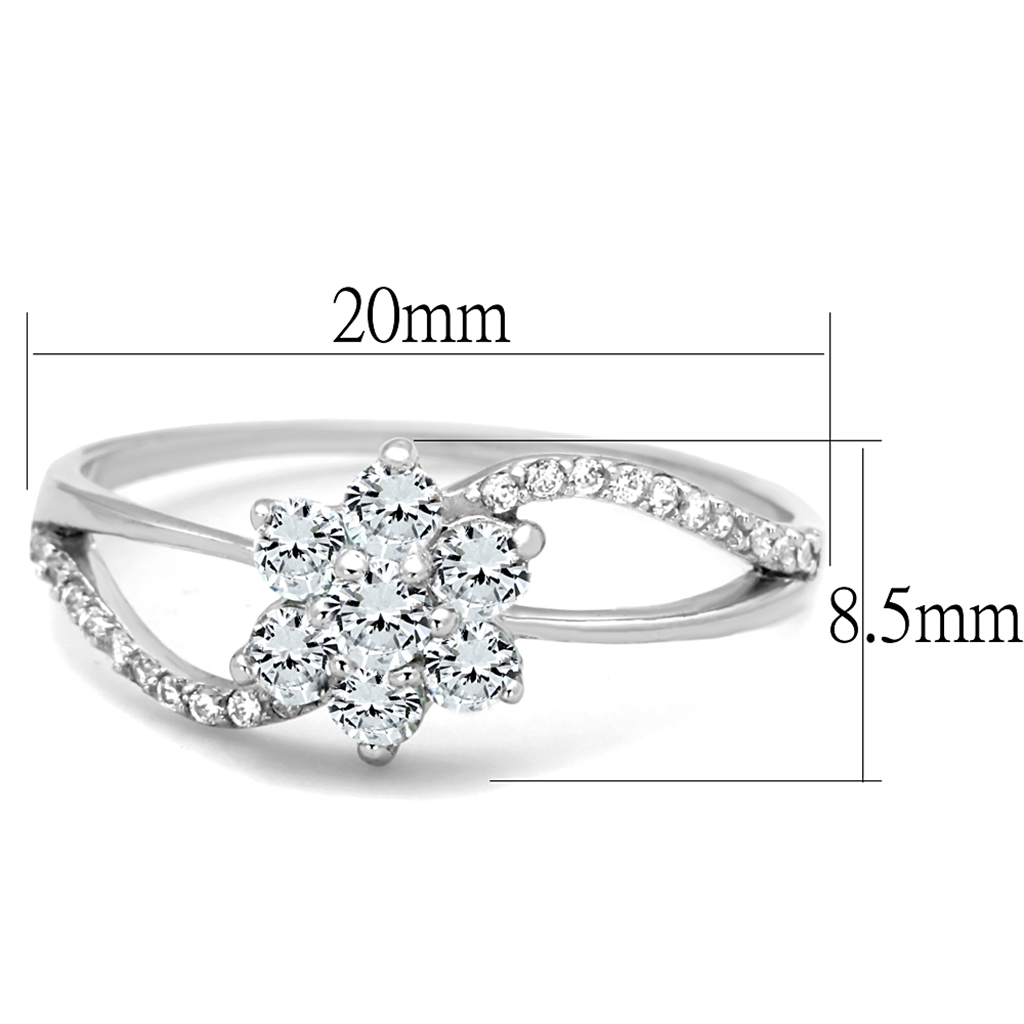 TS182 - 925 Sterling Silver Ring Rhodium Women AAA Grade CZ Clear