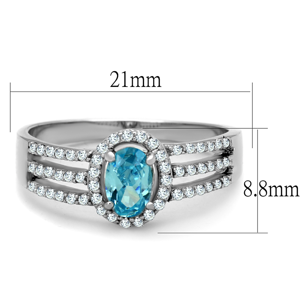 TS184 - 925 Sterling Silver Ring Rhodium Women AAA Grade CZ Sea Blue