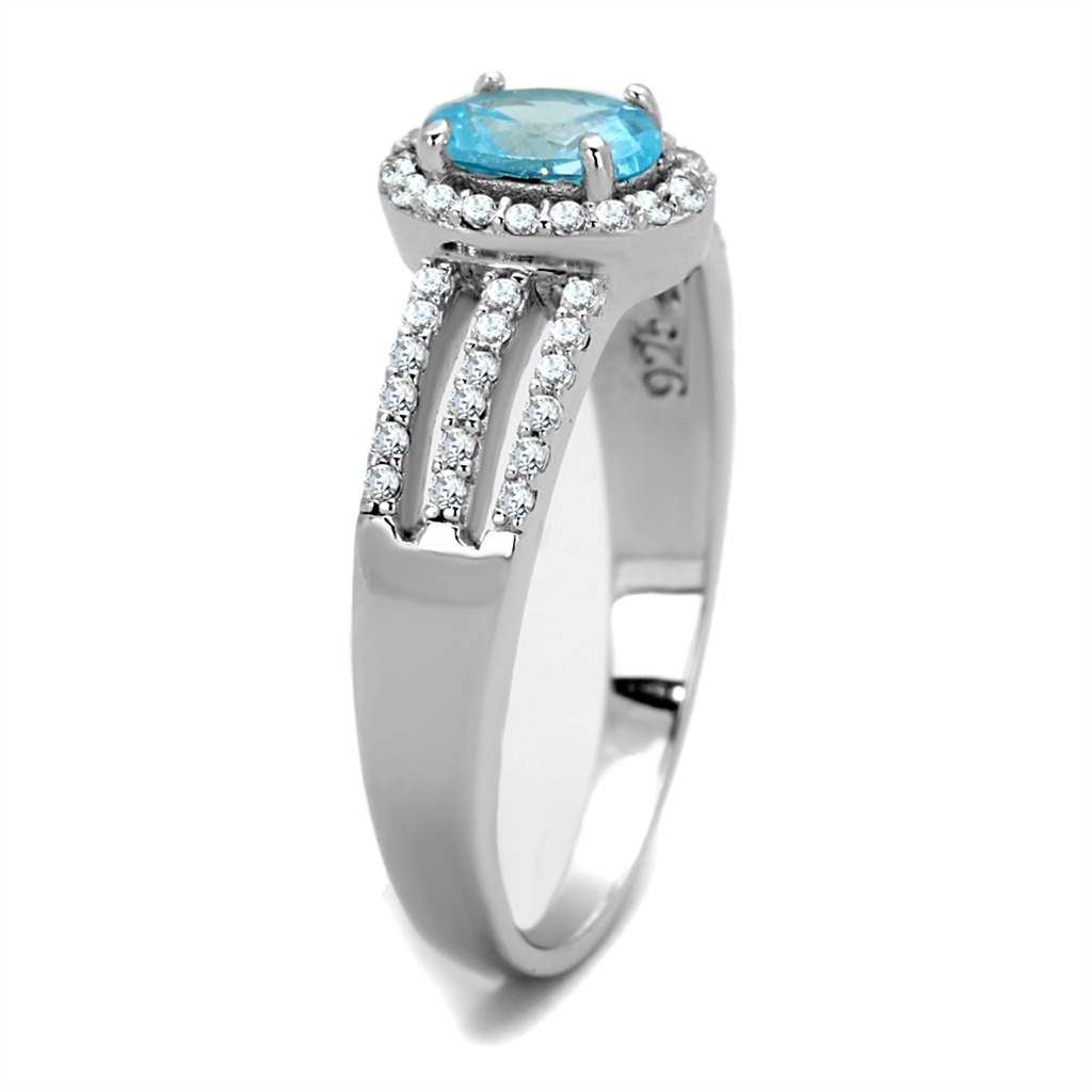 TS184 - 925 Sterling Silver Ring Rhodium Women AAA Grade CZ Sea Blue