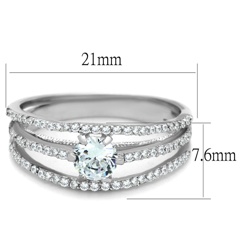 TS185 - 925 Sterling Silver Ring Rhodium Women AAA Grade CZ Clear