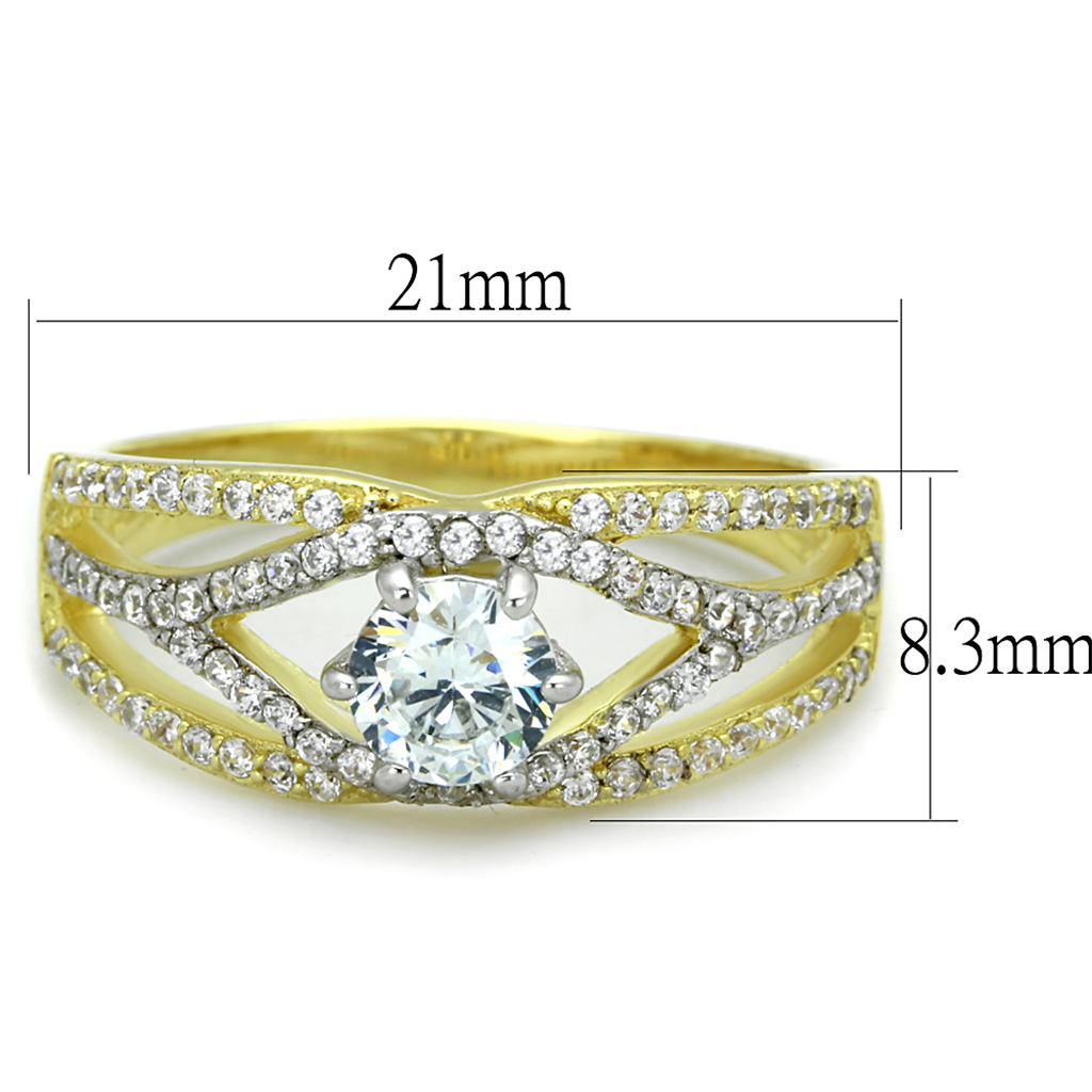 TS200 - 925 Sterling Silver Ring Gold+Rhodium Women AAA Grade CZ Clear