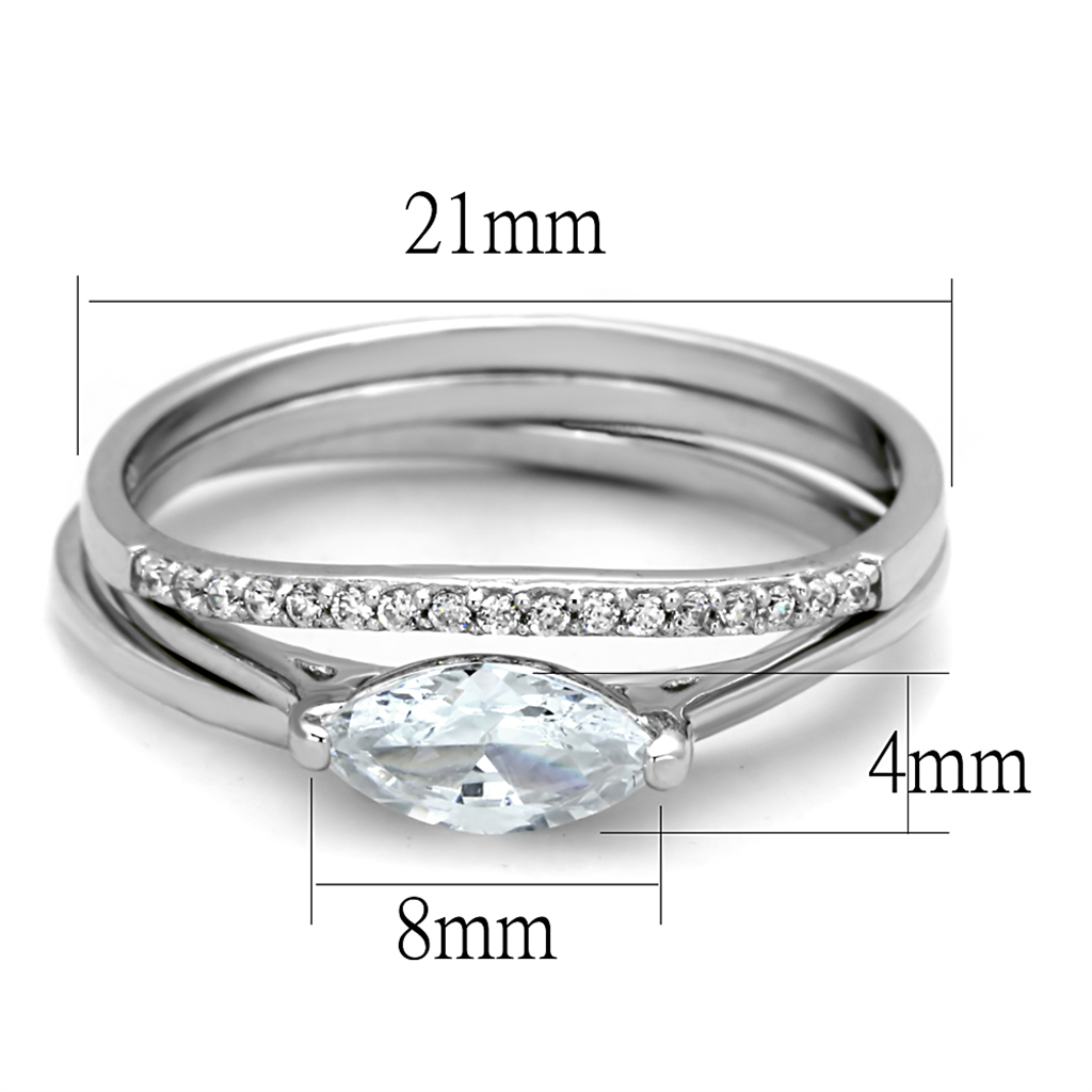 TS208 - 925 Sterling Silver Ring Rhodium Women AAA Grade CZ Clear