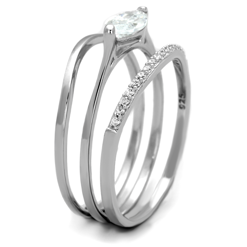 TS208 - 925 Sterling Silver Ring Rhodium Women AAA Grade CZ Clear