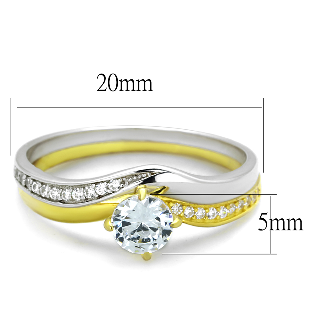 TS210 - 925 Sterling Silver Ring Gold+Rhodium Women AAA Grade CZ Clear