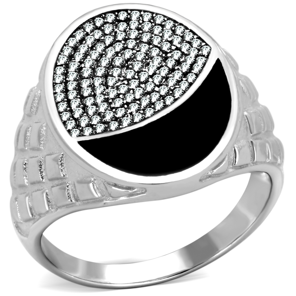 TS216 - 925 Sterling Silver Ring Rhodium Men AAA Grade CZ Clear