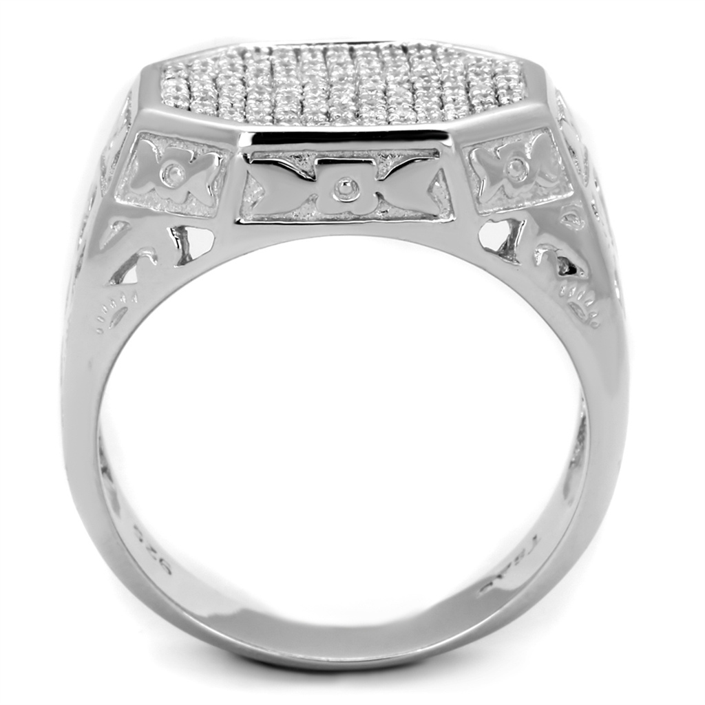 TS229 - 925 Sterling Silver Ring Rhodium Men AAA Grade CZ Clear