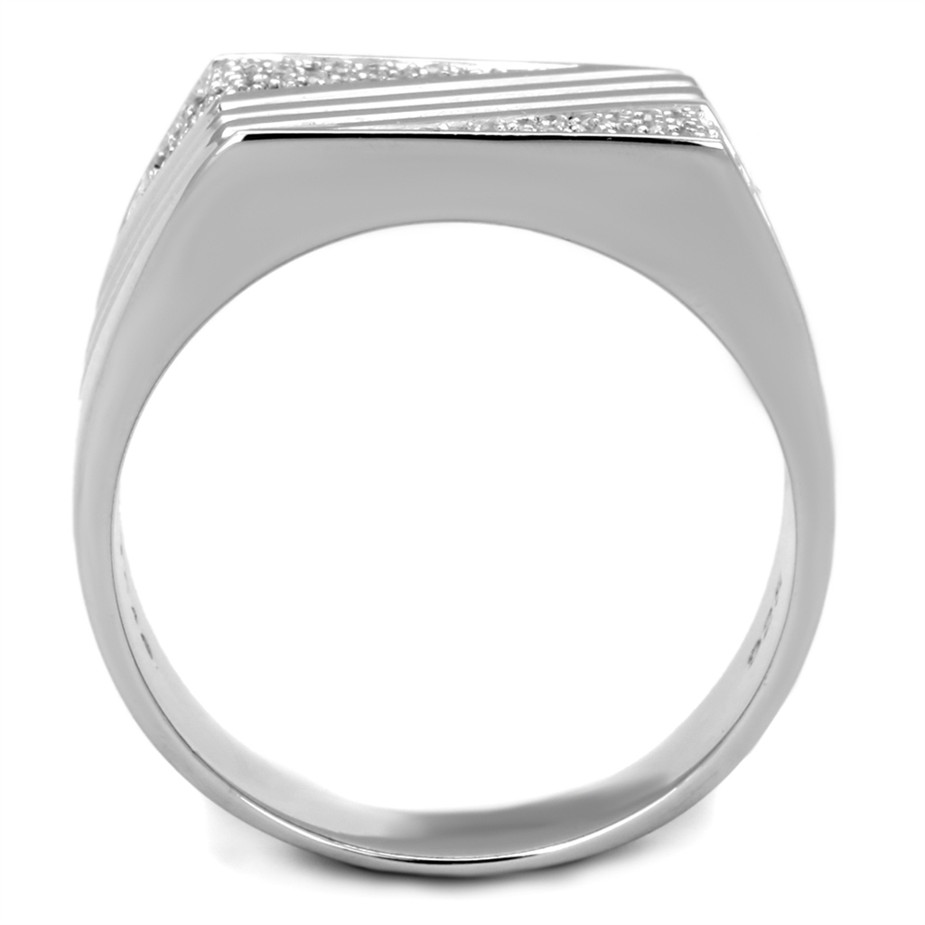 TS230 - 925 Sterling Silver Ring Rhodium Men AAA Grade CZ Clear