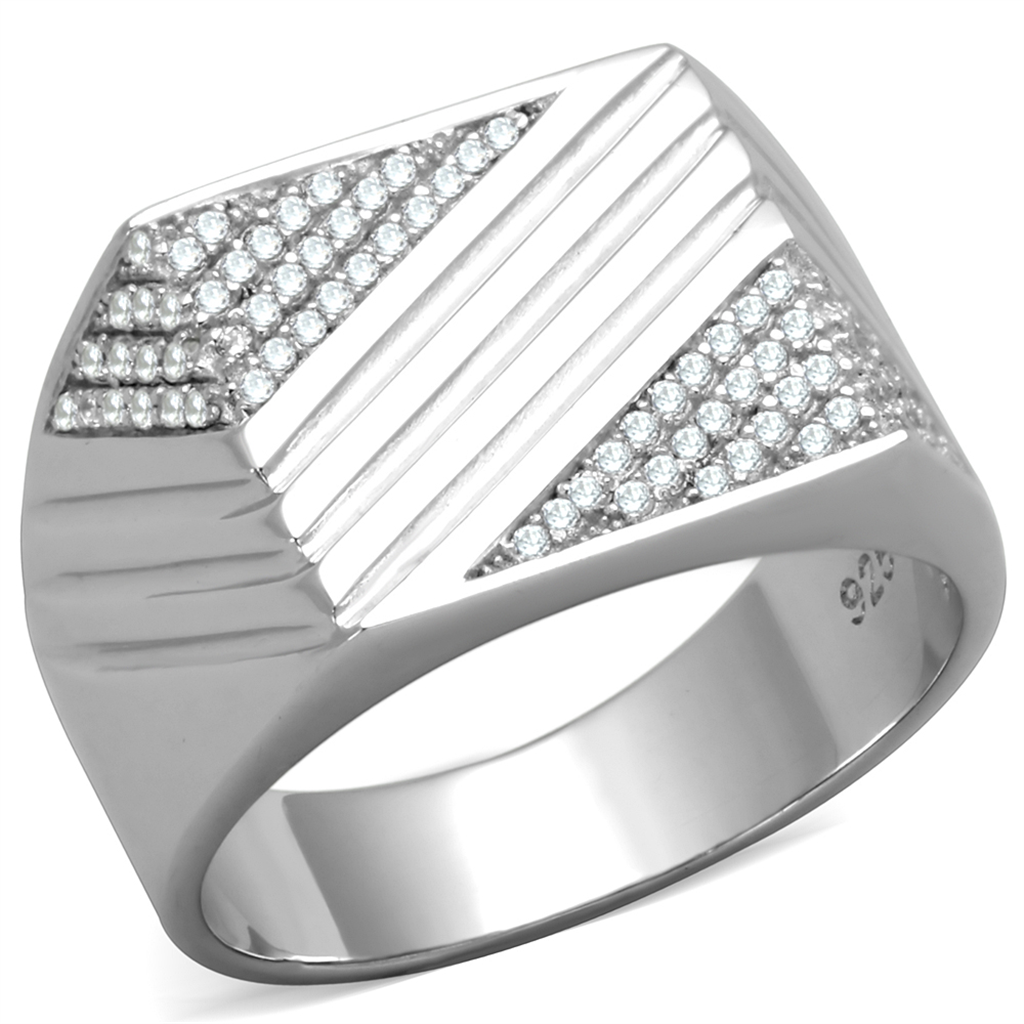 TS230 - 925 Sterling Silver Ring Rhodium Men AAA Grade CZ Clear