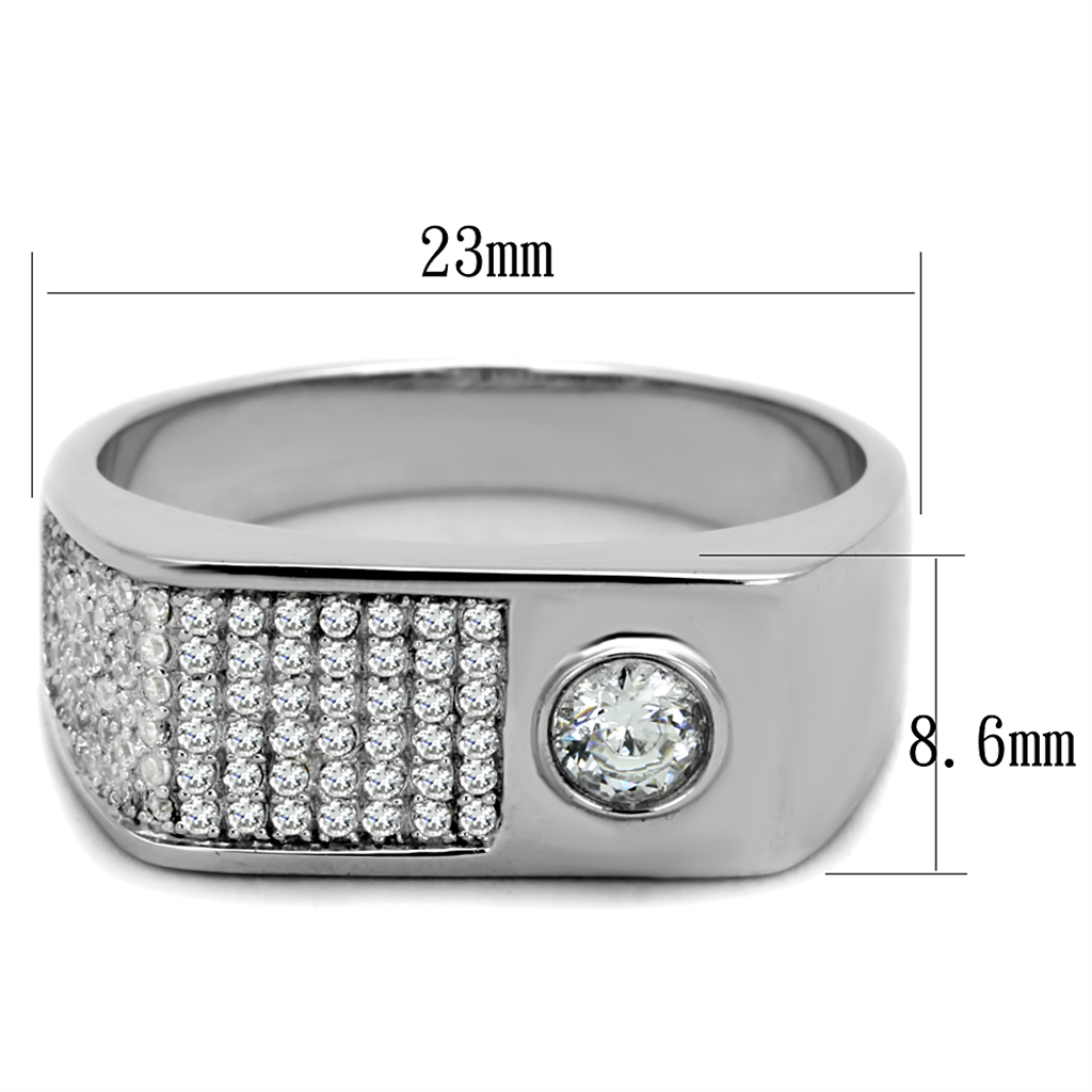 TS239 - 925 Sterling Silver Ring Rhodium Men AAA Grade CZ Clear