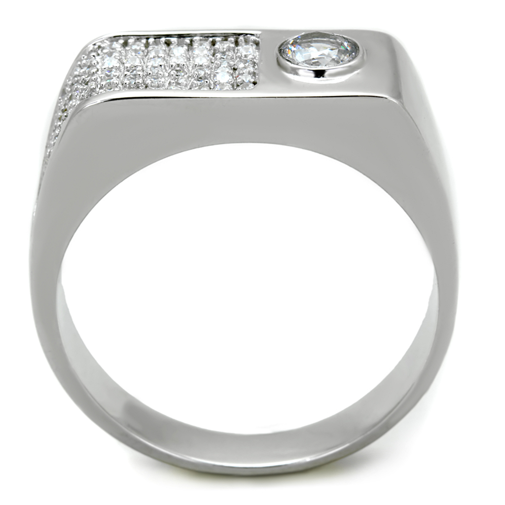 TS239 - 925 Sterling Silver Ring Rhodium Men AAA Grade CZ Clear