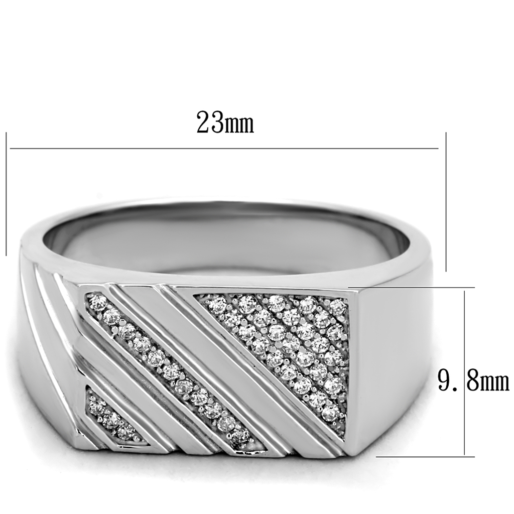 TS240 - 925 Sterling Silver Ring Rhodium Men AAA Grade CZ Clear