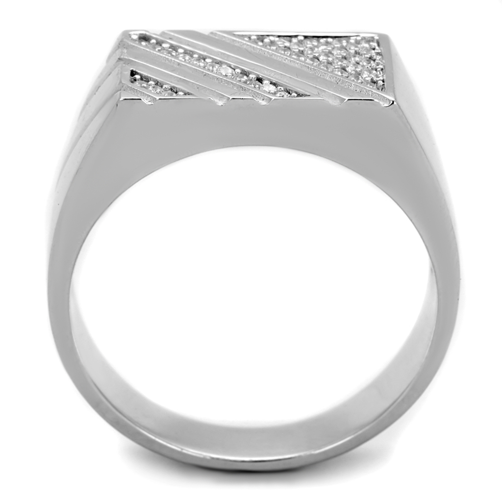 TS240 - 925 Sterling Silver Ring Rhodium Men AAA Grade CZ Clear