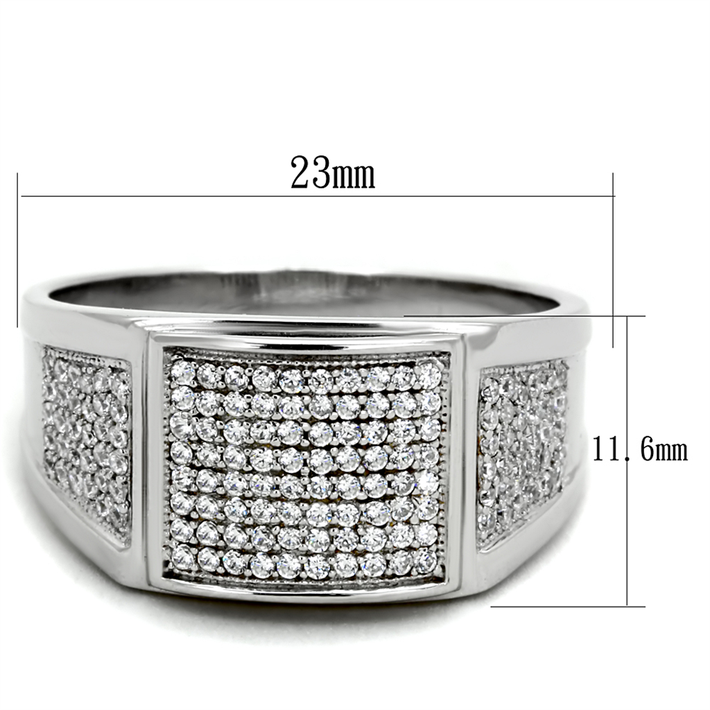 TS241 - 925 Sterling Silver Ring Rhodium Men AAA Grade CZ Clear