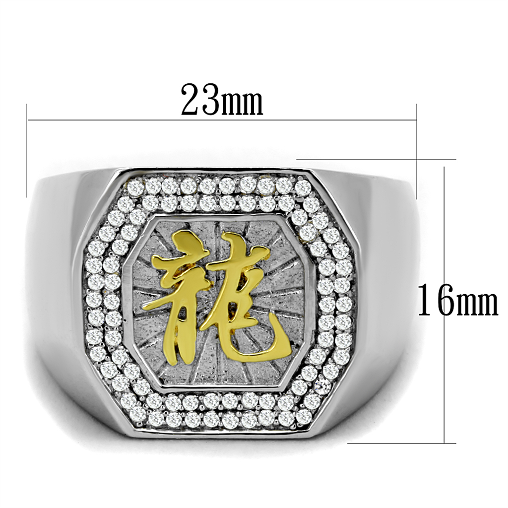 TS246 - 925 Sterling Silver Ring Reverse Two-Tone Men AAA Grade CZ Clear