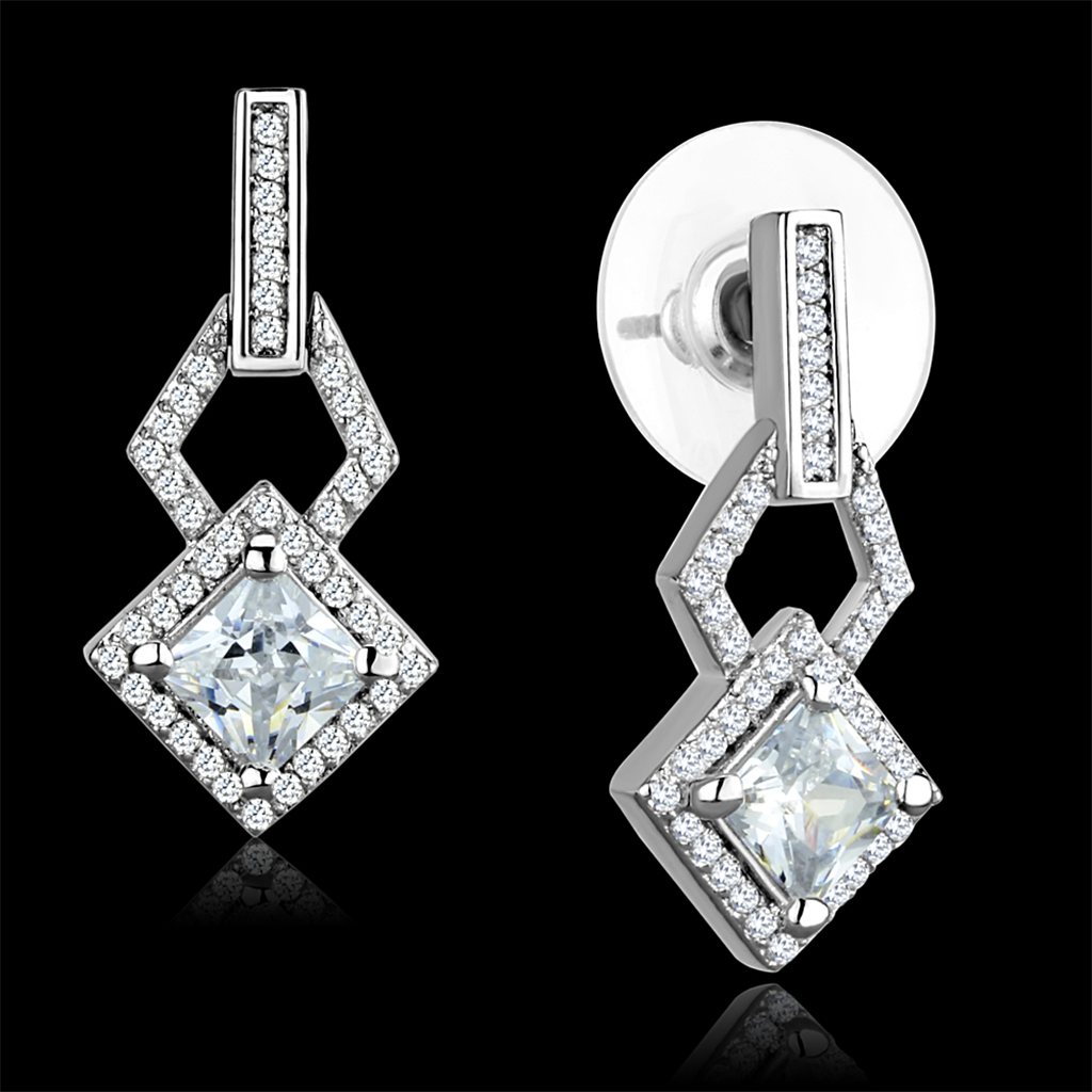 TS291 - 925 Sterling Silver Earrings Rhodium Women AAA Grade CZ Clear