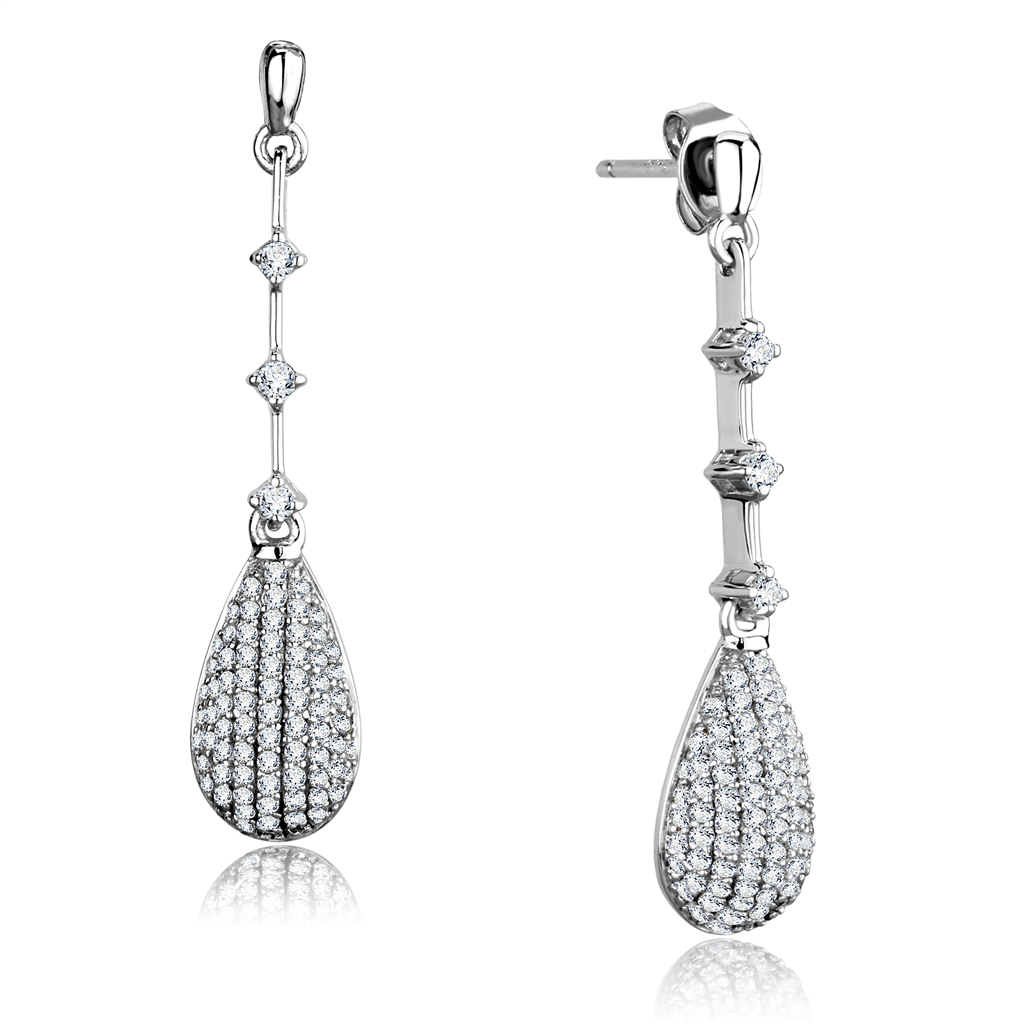 TS292 - 925 Sterling Silver Earrings Rhodium Women AAA Grade CZ Clear