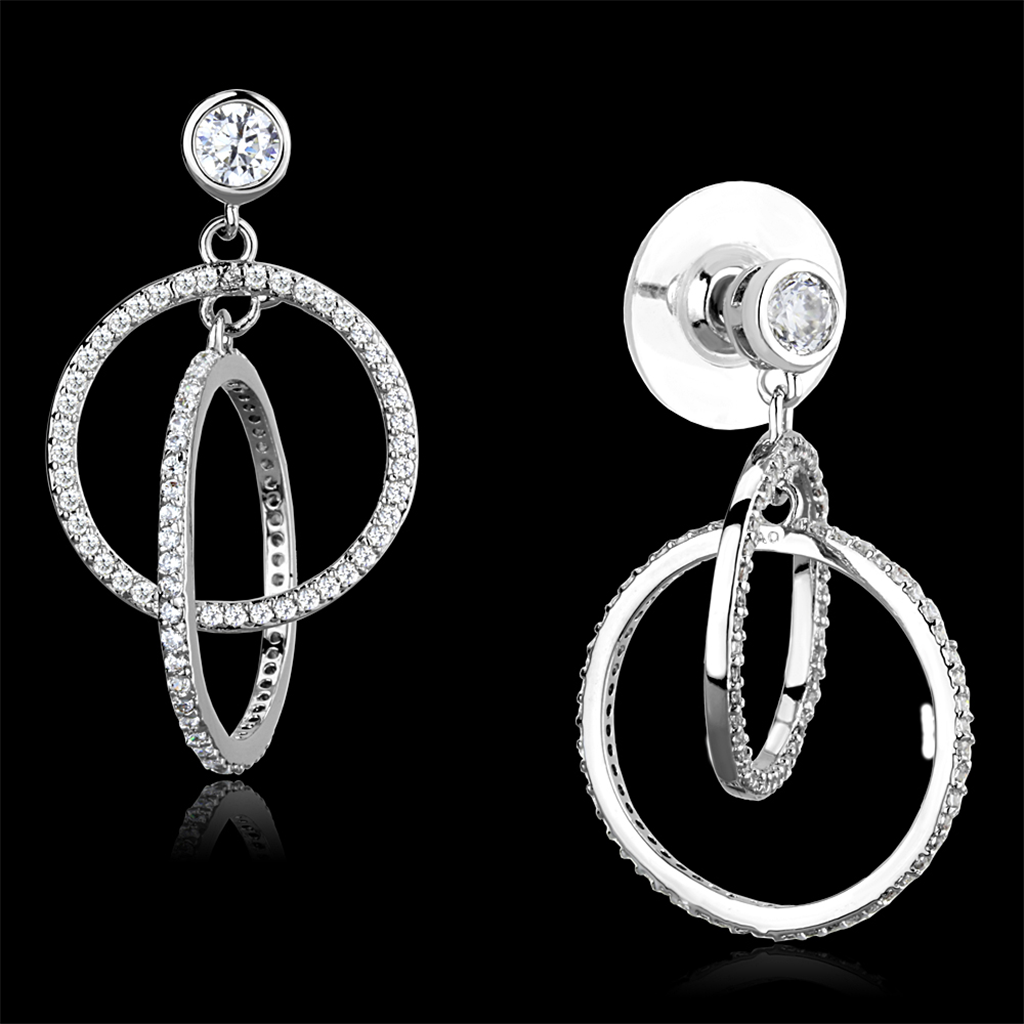 TS294 - 925 Sterling Silver Earrings Rhodium Women AAA Grade CZ Clear